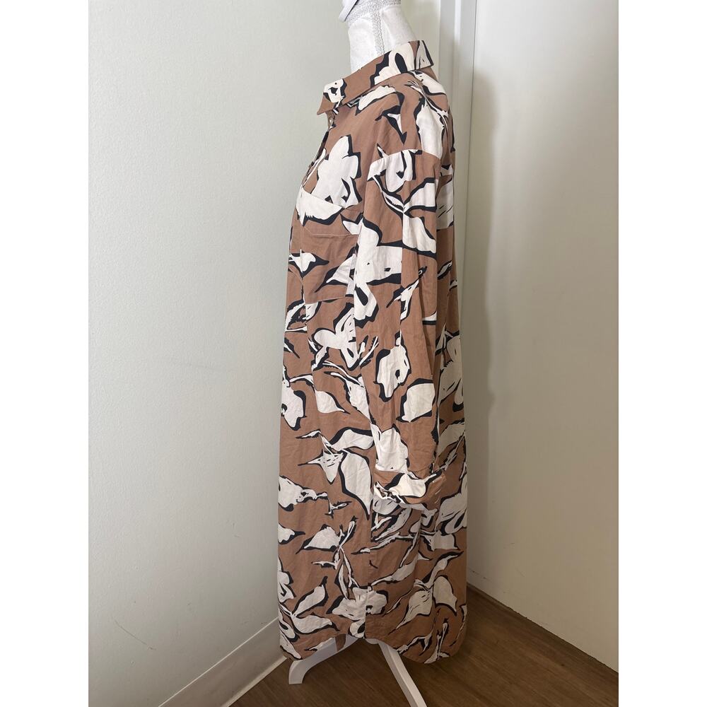Maeve Tan and White Floral Button-Down Mini Shirt Dress - Picture 3 of 5
